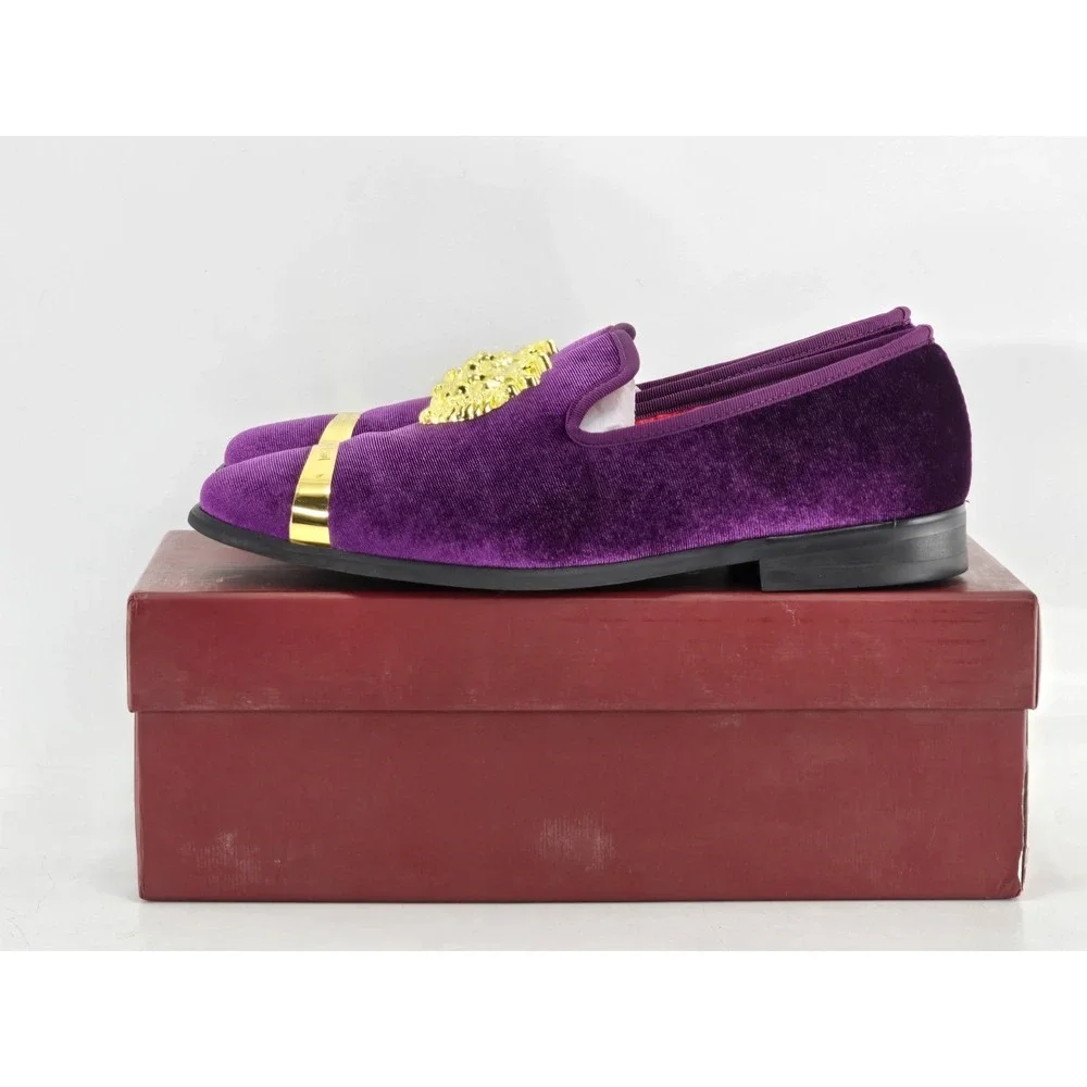 Erphpre Paul Shoes Men's Sz 8 - Purple Velvet - Comfy‎ - Metal Lion Head gold